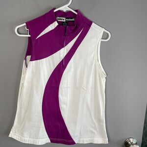 Jamie Sadock Womens M Quarter Zip Golf Tank Top Purple White Mock Neck